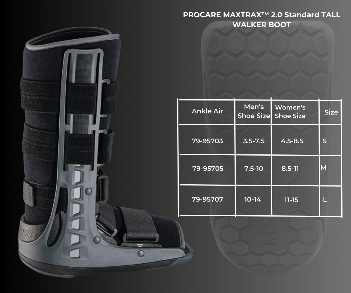 DJO PROCARE® MaxTrax™ 2.0 Standard Tall Walker Boot Non-Pneumatic. Sizing Chart