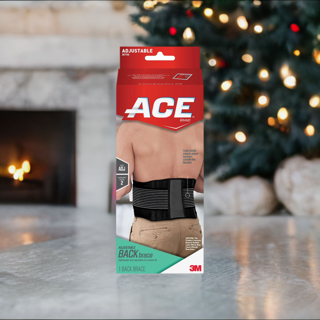 Ace™ Back Support Brace Hook & Loop Closure with Breathable Back Panel - One Size Fits Most.